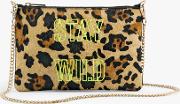 Mimi Stay Wild Leopard Print Leather Clutch Bag