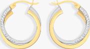 9ct Gold Two Tone Diamond Cut Crossover Creole Earrings