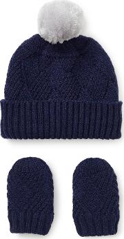 Baby Cross Knit Hat And Mittens Set