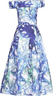 3d Tropical Print Bardot Dress