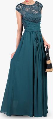 Lace Bodice Pleated Maxi Dress