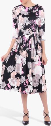 Roll Collar Floral Print Midi Dress