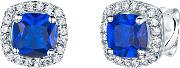 Pave Surround Cushion Square Cubic Zirconia Stud Earrings