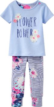 Baby Joule Flower Power Top And Trousers Set, Bluepink 