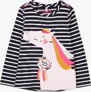 Little Joule Girls' Ava Stripe Horse T Shirt