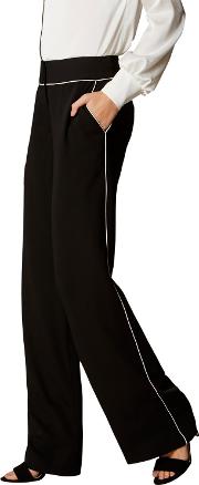 Contrast Piping Tailored Trousers, Black