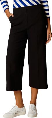 Cropped Wide Leg Trousers, Navy
