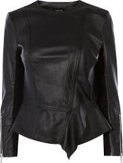 Leather Drape Front Jacket, Black