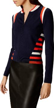 Sporty Stripe Zip Front Knitted Bomber Jacket, Bluemulti