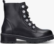 Bax Leather Embellished Chain Biker Boots