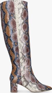 Briya Snake Print Block Heel Knee High Boots