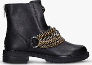 Stefan Chain Detail Eagle Embellished Leather Ankle Boots