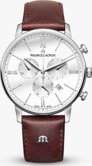 El1098 Ss001 112 1 Men's Eliros Chronograph Date Leather Strap Watch