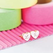 Personalised 18ct Gold Plated Heart Stud Earrings, Gold