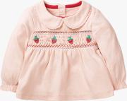 Baby Strawberry Embroidered Smock Top
