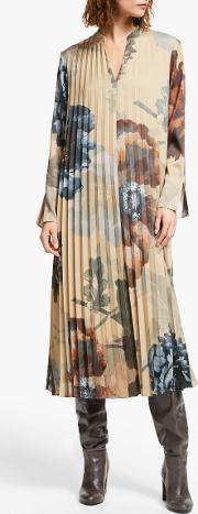Archive Print Pleated Maxi Dress