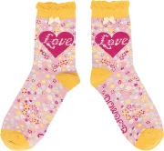 Love And Flower Print Ankle Socks