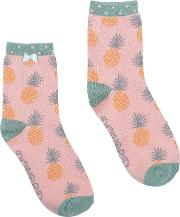 Short Pineapple Print Ankle Socks, Blushmint