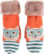 Teddy With Glasses Faux Fur Cuff Mittens