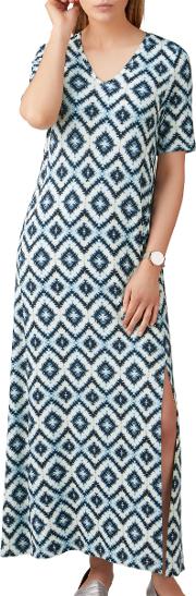 Batik Print Side Slit Maxi Jersey Dress