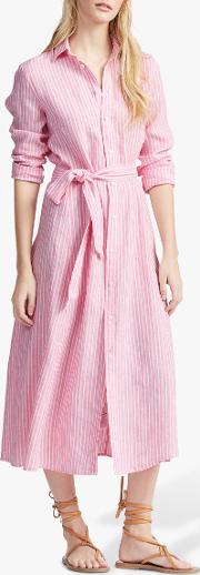 Polo  Linen Stripe Midi Shirt Dress