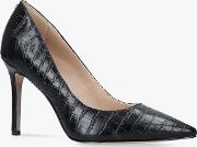 Hazel Leather Croc Stiletto Heel Court Shoes