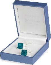 For John Lewis Silver Plated Square Enamel Dot Cufflinks, Teal