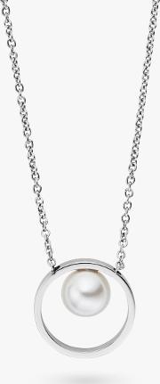 Agnethe Crystal Faux Pearl Circle Pendant Necklace