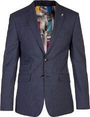 Glenj Puppytooth Tailored Suit Jacket, Blue