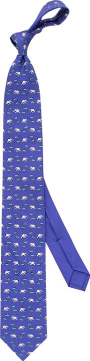 Elephant And Tree Print Woven Silk Tie, Navygrey