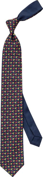 Parrot Print Silk Tie, Navymulti