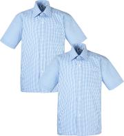 Boys' School Check Print Short Sleeve Shirt, Pack Of 2