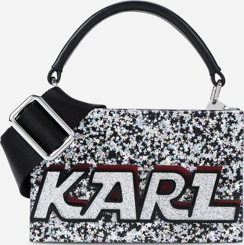 Karl Lagerfeld Logo Glitter Minaudiere Clutch Obsessory