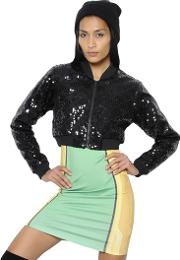 Quilted Sequined Cropped Bomber Jacket 