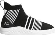 Striped Knit Slip On Mid Top Sneakers 