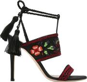 110mm Embroidered Satin Sandals 