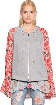 Floral Silk Chiffon & Cotton Sweatshirt 