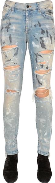 Painted & Ripped Stretch Denim Jeans 