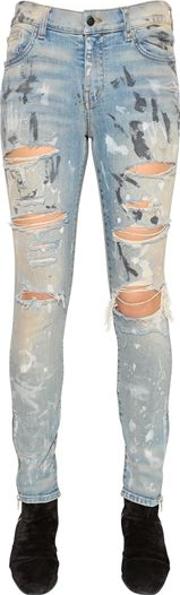 Painted & Ripped Stretch Denim Jeans 