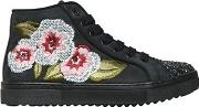 Floral Embroidered Leather Sneakers 