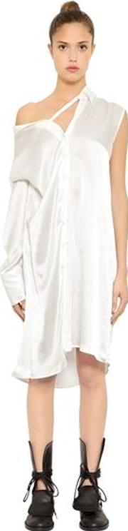 Asymmetrical Silk Satin Shirt Dress 