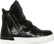 Sequined Leather High Top Sneakers 