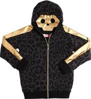 Leopard Print Cotton Sweatshirt W Skull 