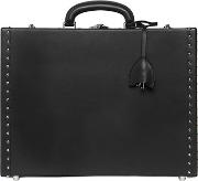 Studded Trim Leather Briefcase 