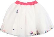 Stretch Tulle Skirt W Sequins & Pompoms 