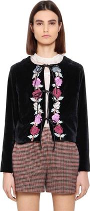 Floral Embroidered Velvet Jacket 