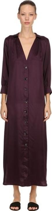 Silk Satin Long Shirt Dress 