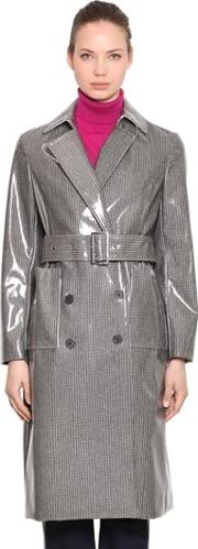 Coated Check Wool Blend Trench Coat 