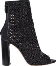 100mm Woven Open Toe Ankle Boots 