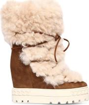 120mm Shearling & Suede Sneaker Boots 